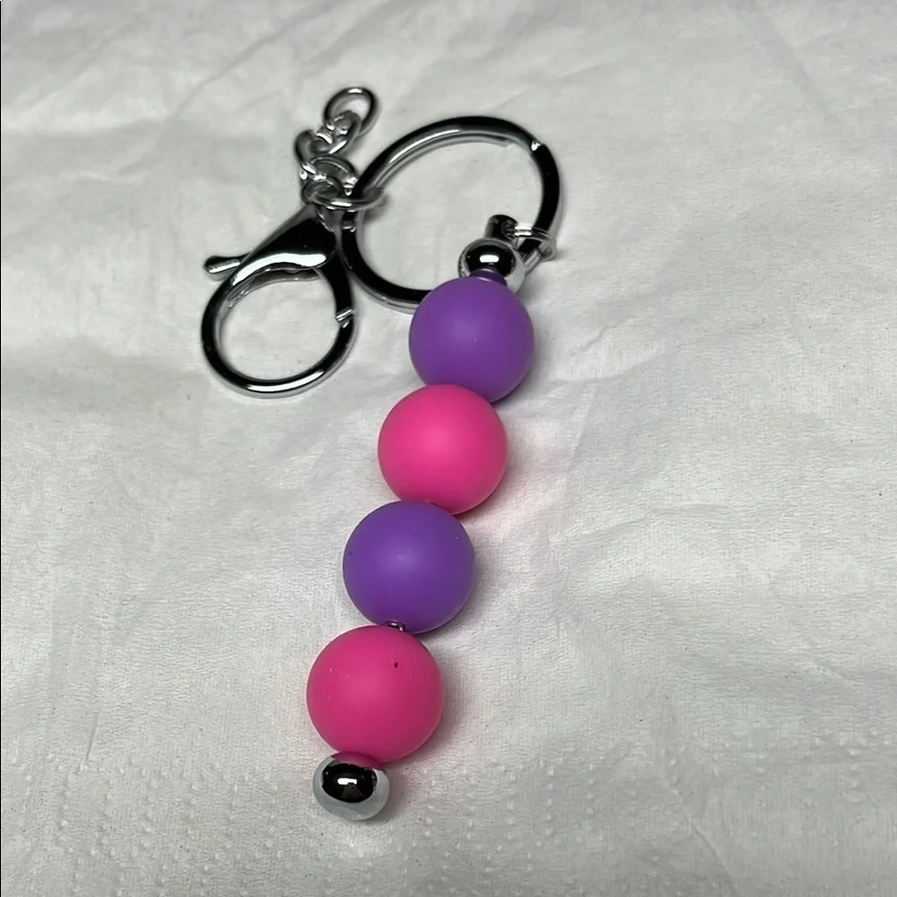 Pink and Purple Beaded Pen ,Stylus , Keychain Set